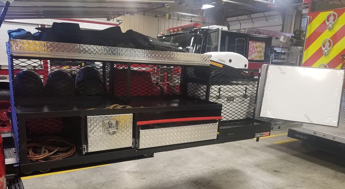 blue grass fire department, truck bed slideout, extendobed
